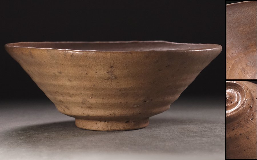 ∇花∇李朝時代中期~後期 蕎麦手茶碗 銘「山道」 青味の窯変に雨漏の