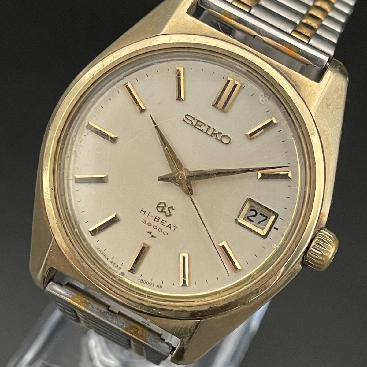 ☆名品☆グランドセイコー/Grand Seiko/4522-8000/デイト/手巻き/34㎜/メンズ腕時計/ハイビート/36000/ゴールド/純正/シンプルダイヤル