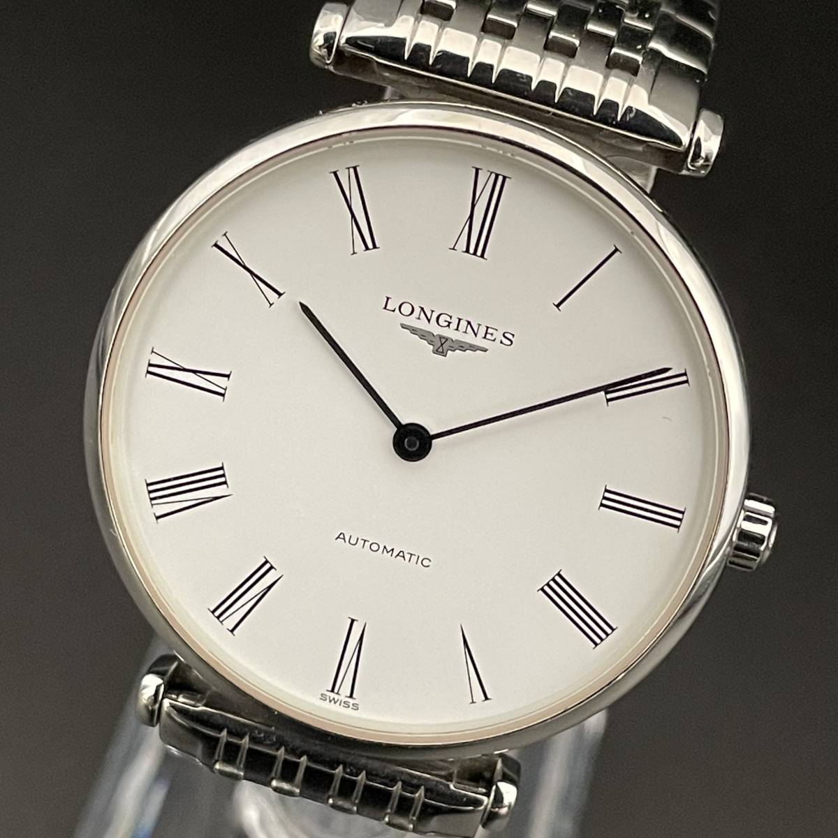 【豪華】ロンジン/LONGINES/自動巻/33㎜/グランドクラシック/L4.708.4/シルバー/ホワイト/メンズ腕時計/純正/動作良好/裏スケルトン