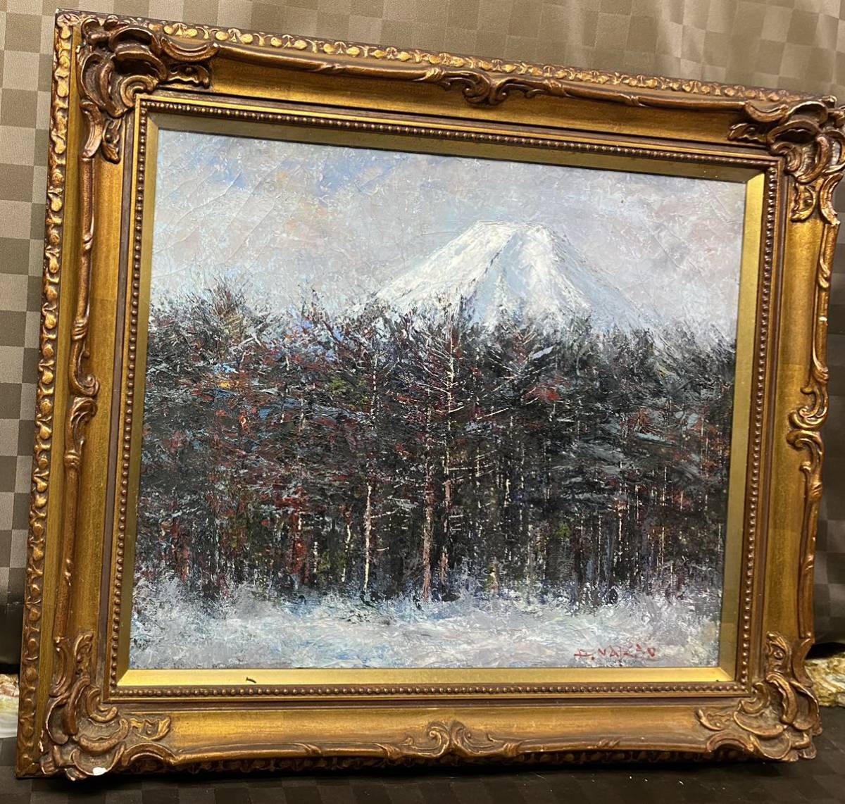  genuine work oil painting . oil painting middle tail un- two Hara [ Fuji ] F8 number landscape painting new day beautiful . length salon do* Paris member total . large .. winning person snowy mountains Mt Fuji 