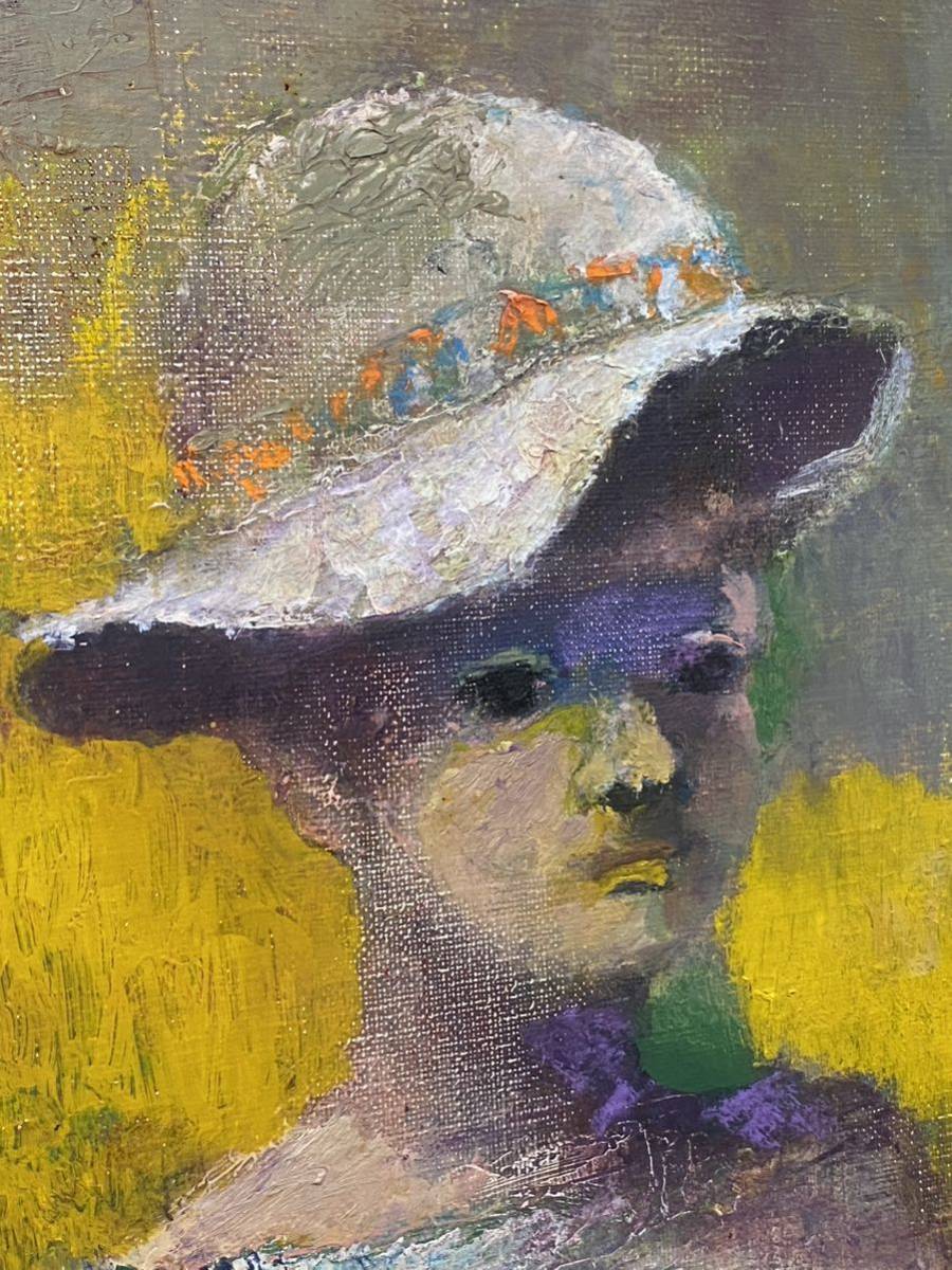  genuine work oil painting . oil painting Shibata ...[ hat .... child ] 1976 year F6 number ... same person Aichi art gallery . warehouse painter picture frame frame interior 