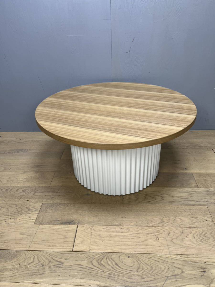木製天板　ラウンドテーブル　デザインテーブル　ナチュラル　Φ800×H405　②