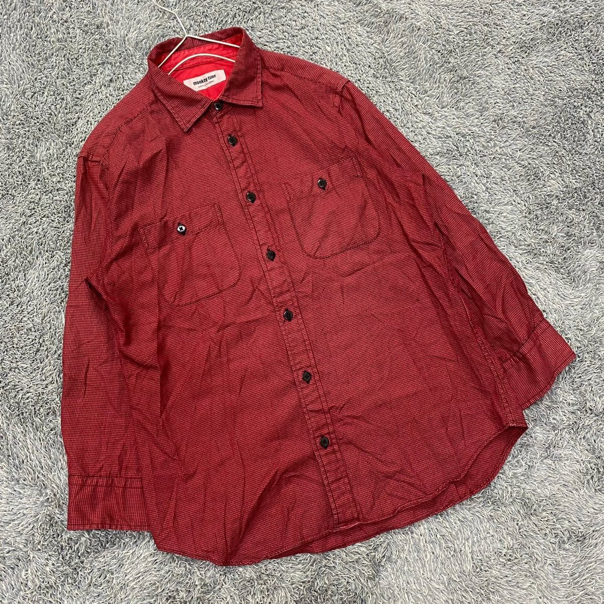 monkey time Monkey time long sleeve shirt thousand bird pattern size S red red men's tops there is no highest bid (N8)