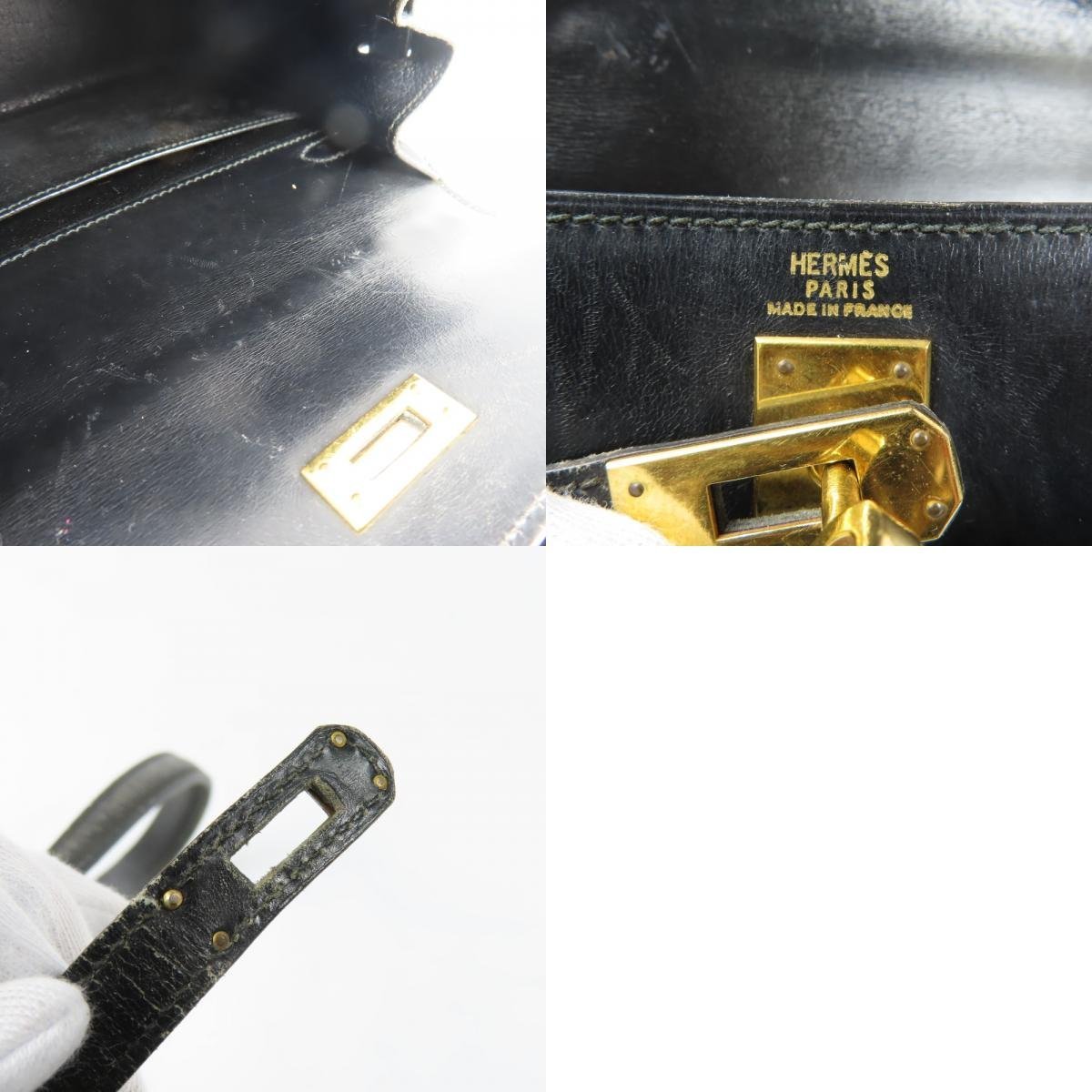 67338★1円スタート★HERMES エルメス ミニケリーショルダーバッグ ヴィンテージ ショルダーバッグ ボックスカーフ ブラック_画像10