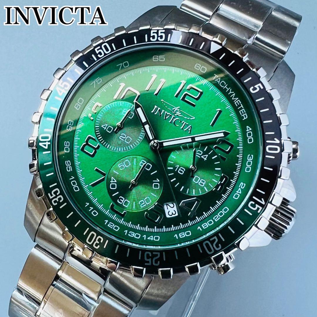 INVICTA インビクタ 腕時計 メンズ スペシャリティ グリーン シルバー 新品 クォーツ クロノグラフ 45.5mm 電池式 ブランド 銀 黒 緑