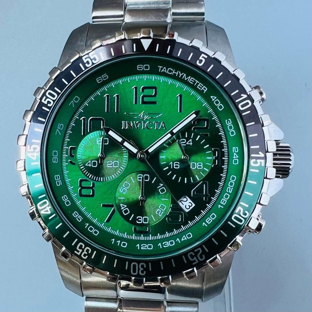 INVICTA インビクタ 腕時計 メンズ スペシャリティ グリーン シルバー 新品 クォーツ クロノグラフ 45.5mm 電池式 ブランド 銀 黒 緑