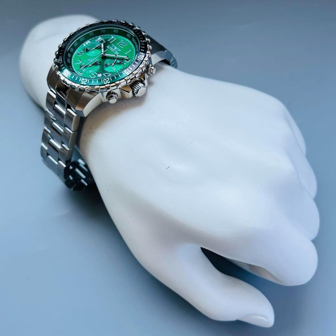 INVICTA インビクタ 腕時計 メンズ スペシャリティ グリーン シルバー 新品 クォーツ クロノグラフ 45.5mm 電池式 ブランド 銀 黒 緑