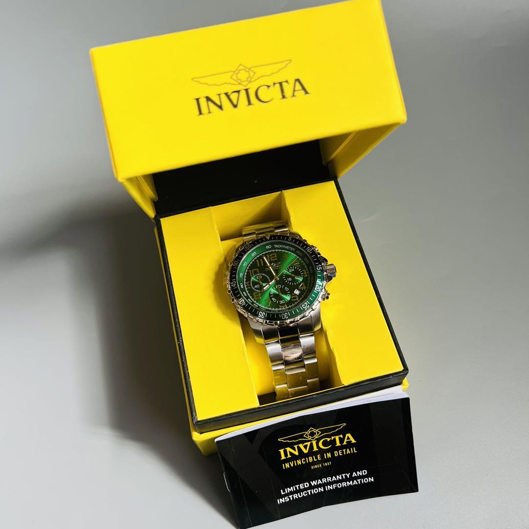 INVICTA インビクタ 腕時計 メンズ スペシャリティ グリーン シルバー 新品 クォーツ クロノグラフ 45.5mm 電池式 ブランド 銀 黒 緑