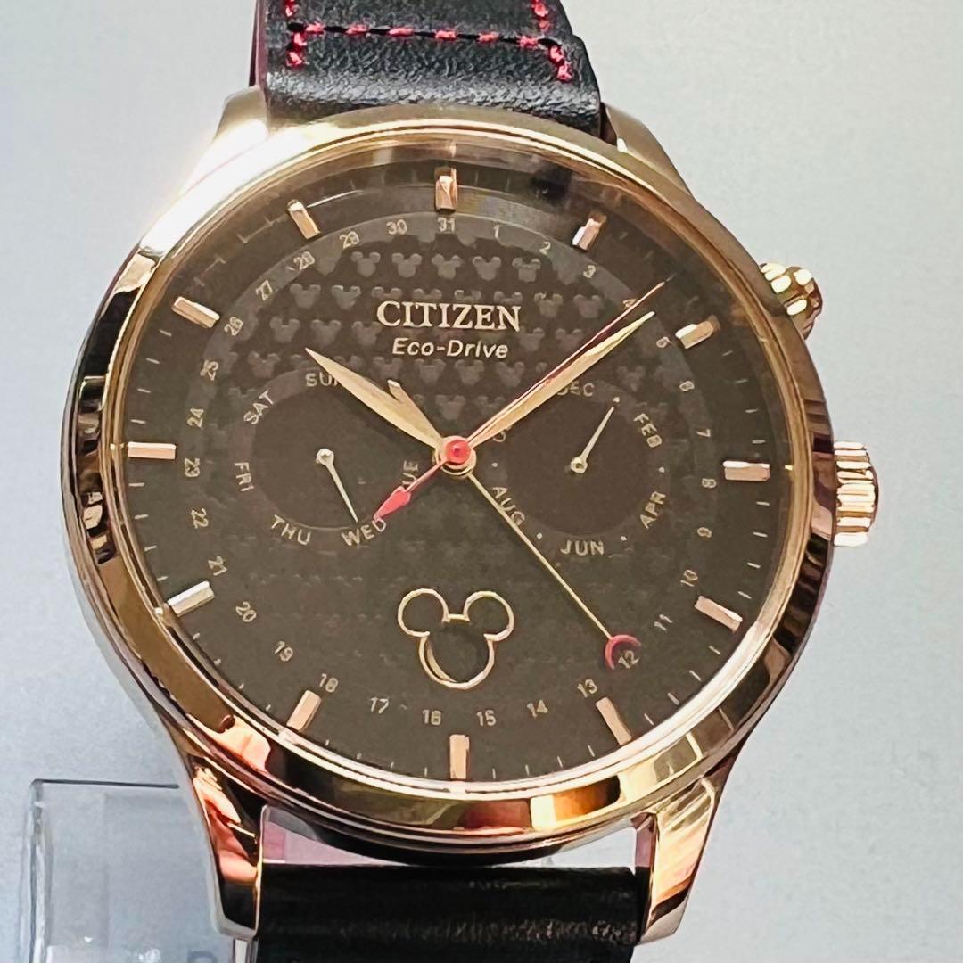 CITIZEN シチズン 腕時計 エコドライブ 電池交換不要 ミッキー ブラック メンズ レザー 黒 海外限定 ディズニー 展示品 未使用品