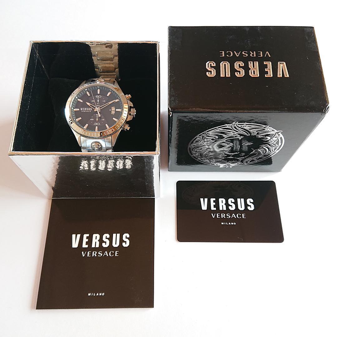 シルバー/黒【新品】ヴェルサス・ヴェルサーチ腕時計メンズ クロノ