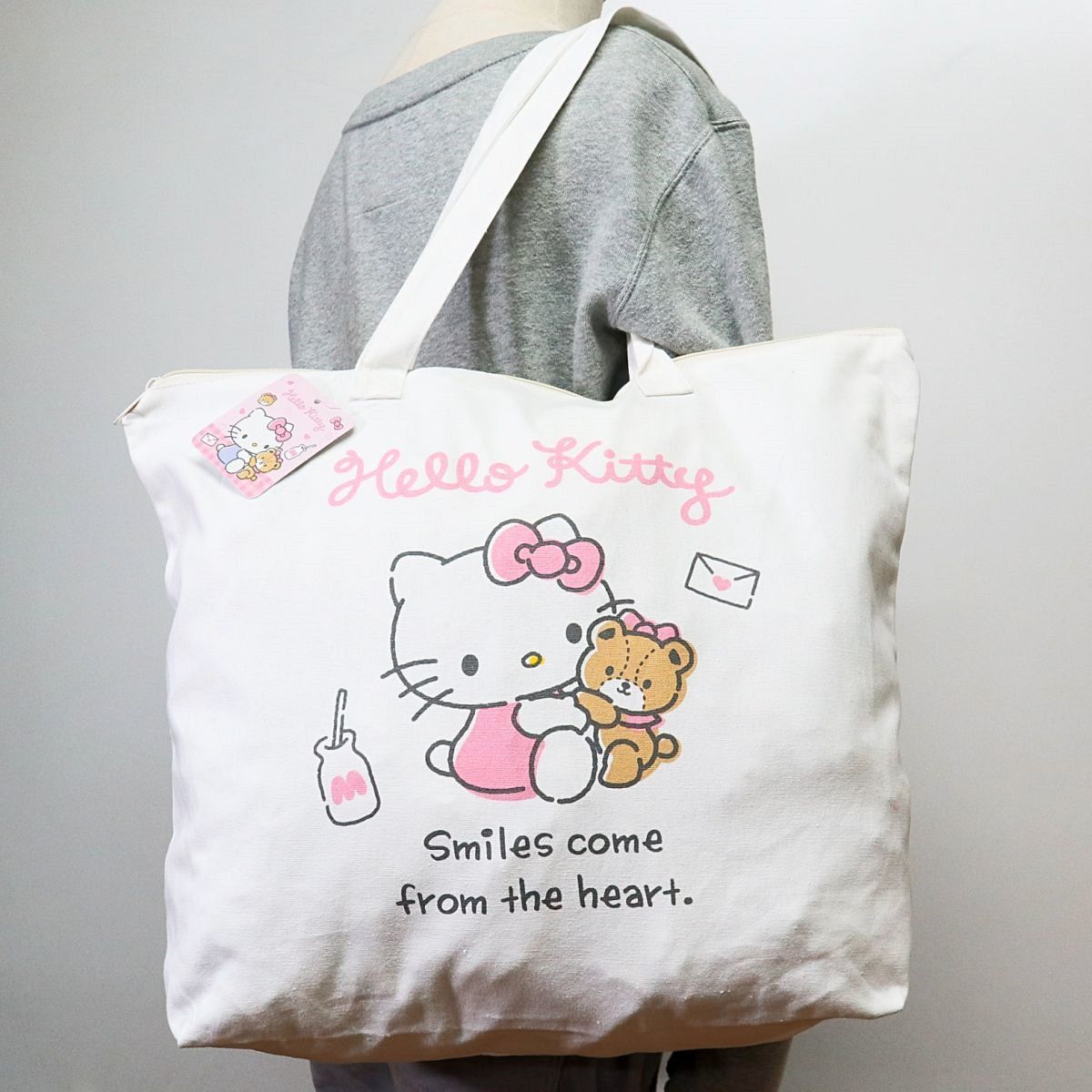 ★ハローキティ HELLO KITTY サンリオ SANRIO 新品 ファスナー付き 帆布 トートバッグ BAG かばん 鞄 [SAN64201389] 一 六★QWER★_画像1