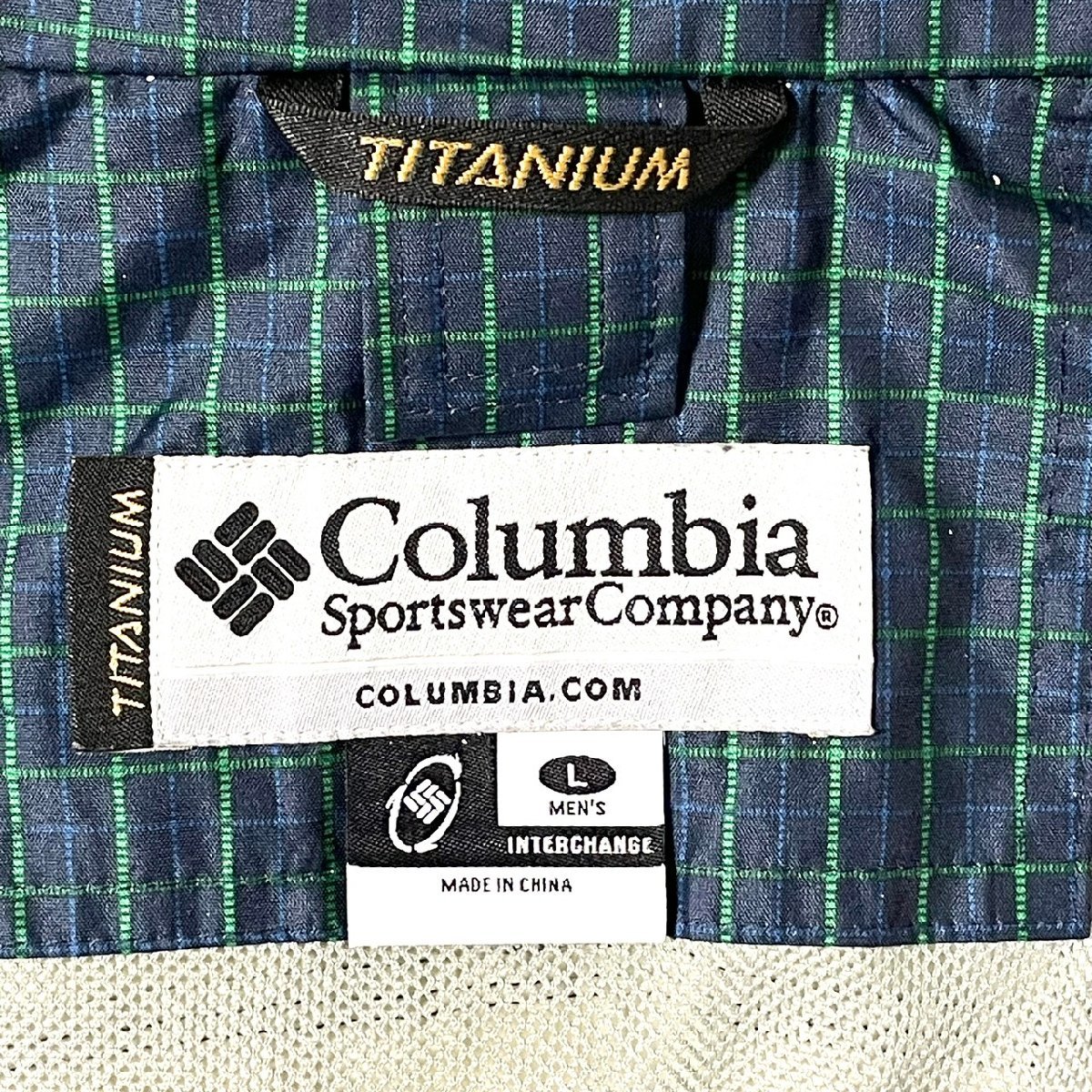 (^w^)b Columbia コロンビア TITANIUM マウンテン パーカー ジャケット ネイビー紺×グリーン緑 メンズ L パウダーガード付き スノーウエア_画像9