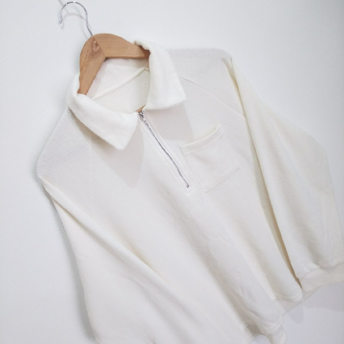 (^w^)b デイジー ハーフジップ スウェット Tシャツ プルオーバー ホワイト 胸ポケット 無地 きれいめ シンプル カジュアル DAZY L_画像5