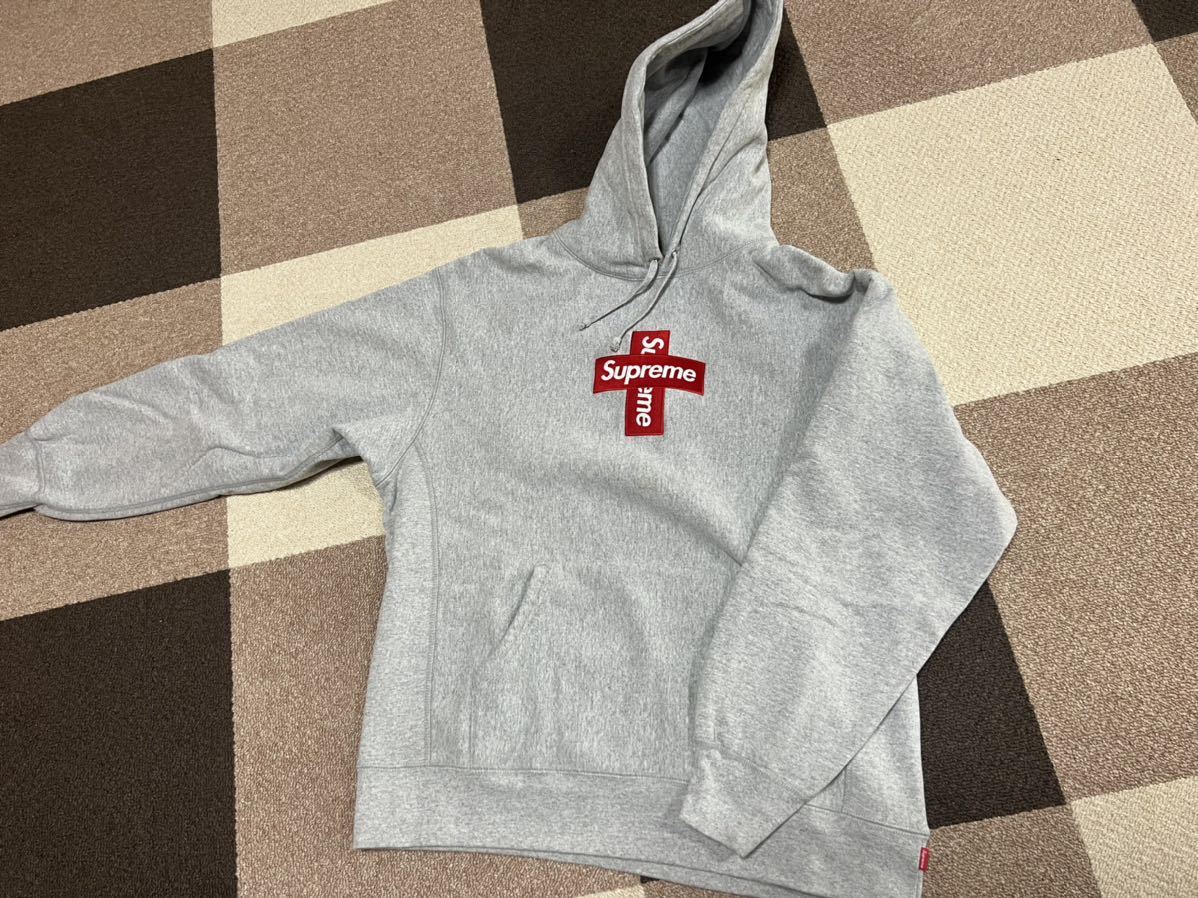 L】【付属品完備】Supreme Cross Box Logo Hooded Sweatshirt Grey