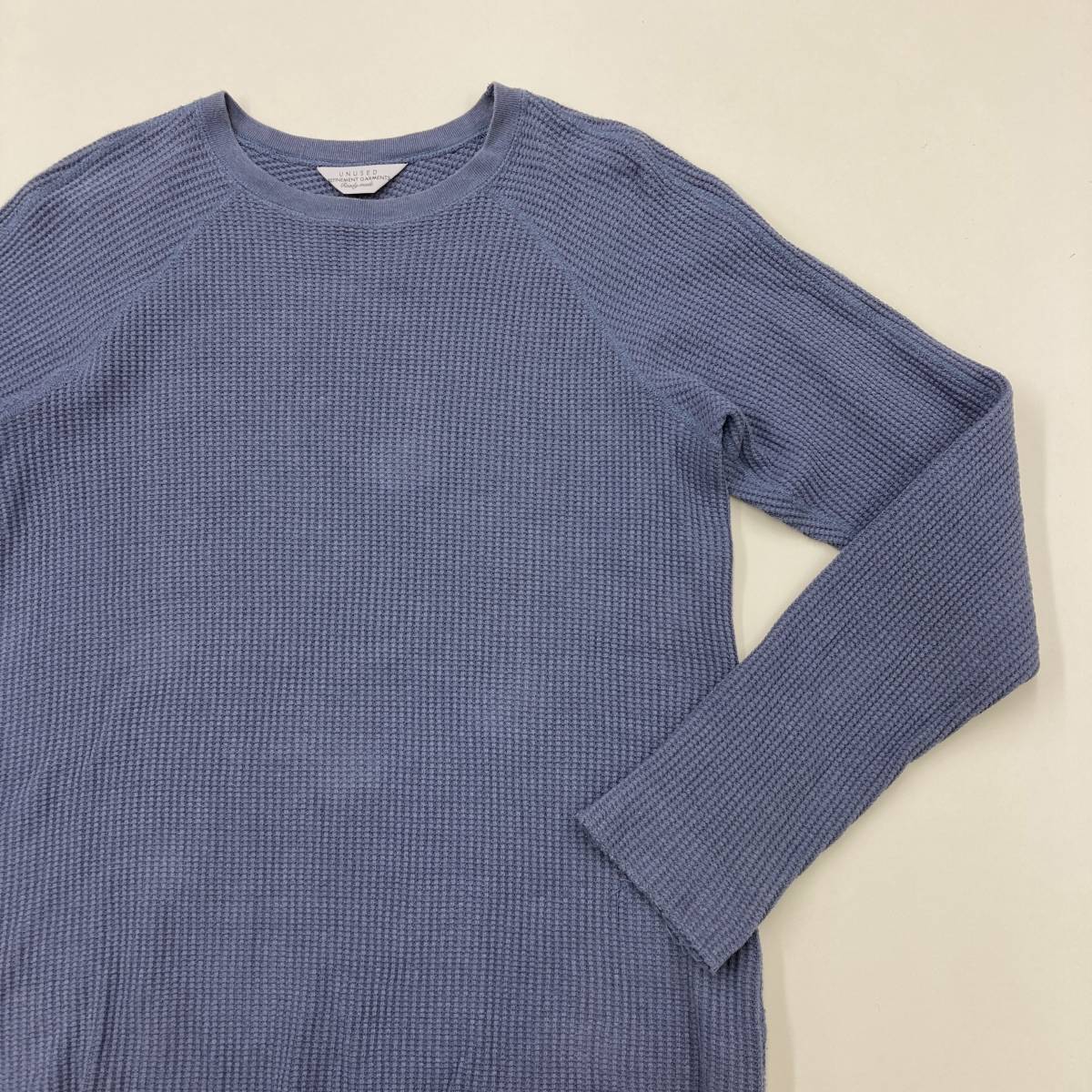 UNUSED サーマル ロングスリーブ カットソー ブルー 青 2サイズ 日本製 アンユーズド 長袖 Tシャツ ワッフル 3090342_画像3