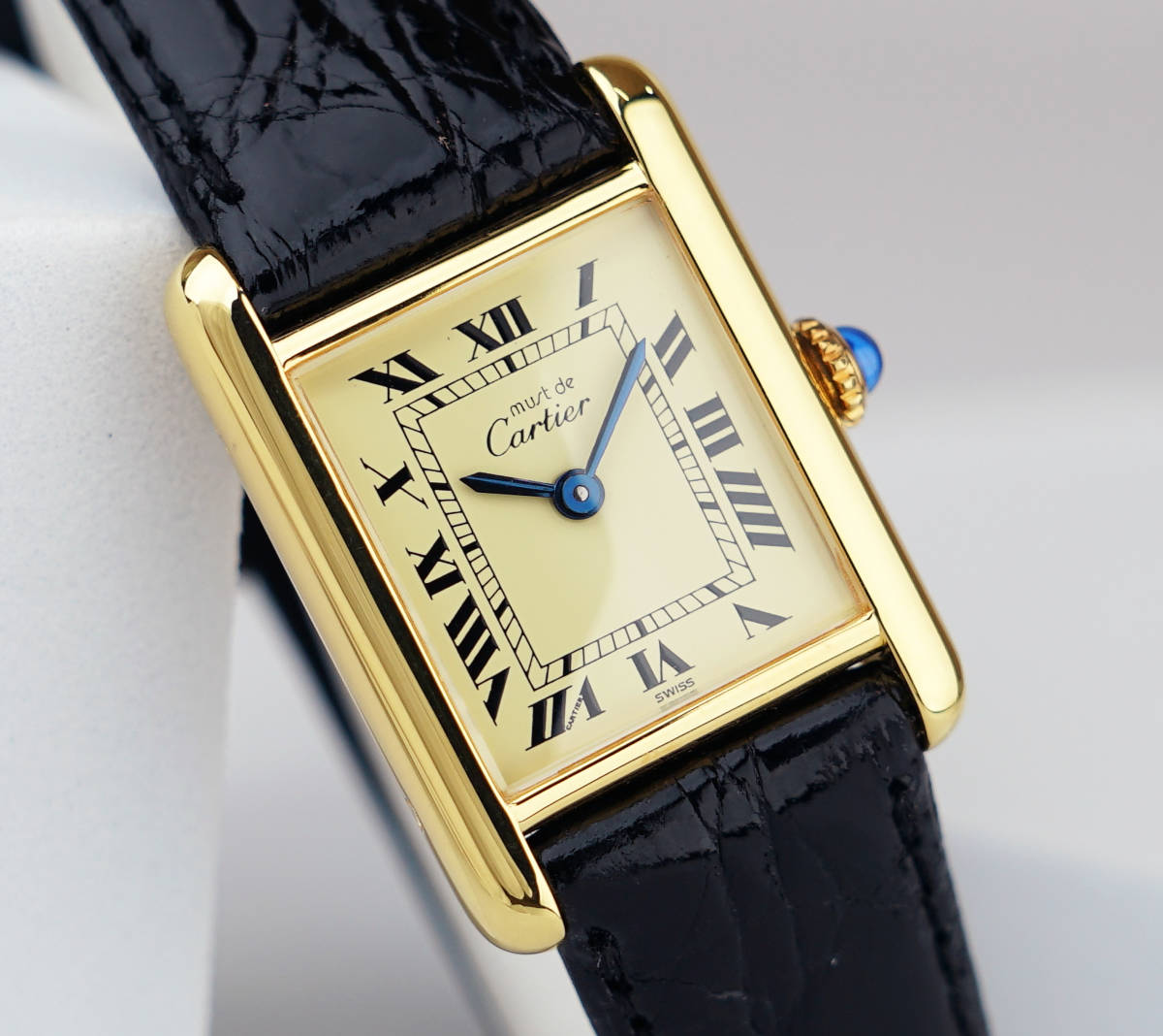 おしゃれ】 美品 カルティエ Cartier SM 手巻き ローマン アイボリー