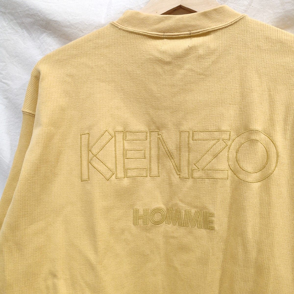 美品 KENZO ケンゾー ビッグロゴ 刺繍 サーマルスウェット イエロー L