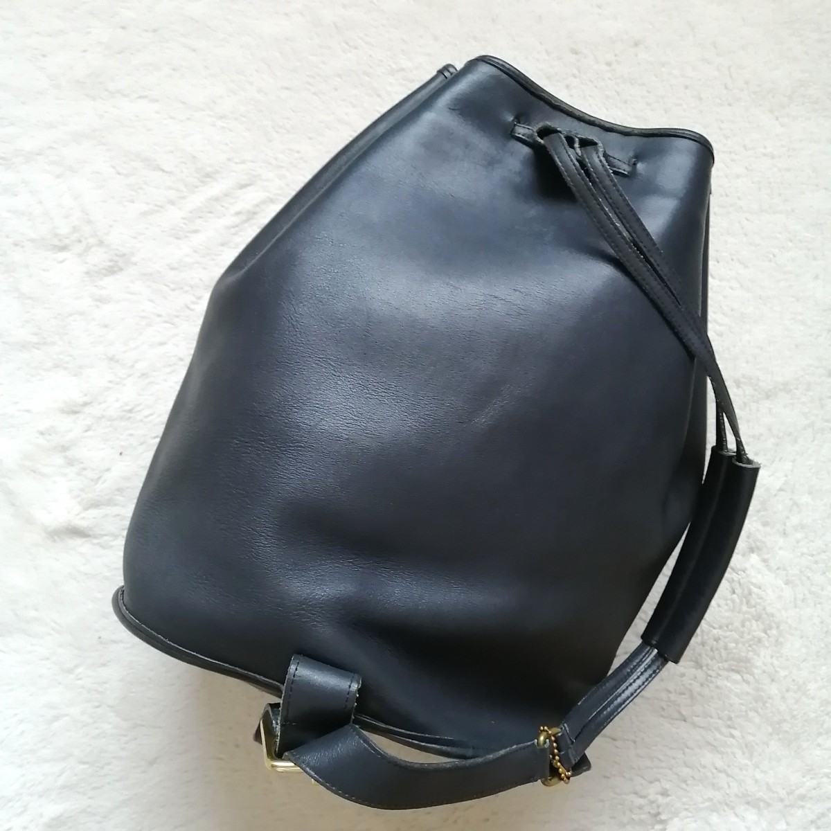 OLD COACH オールドコーチ 西口修平着用 THE SLING ショルダーバッグ 9929 ゴールド金具　巾着 USA 革 チャコールグレー  ブラック系