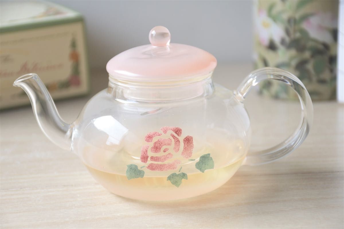 マニー ローズ　ガラス　ティーポット　茶こし付き　ジャポネ　日本製　新品