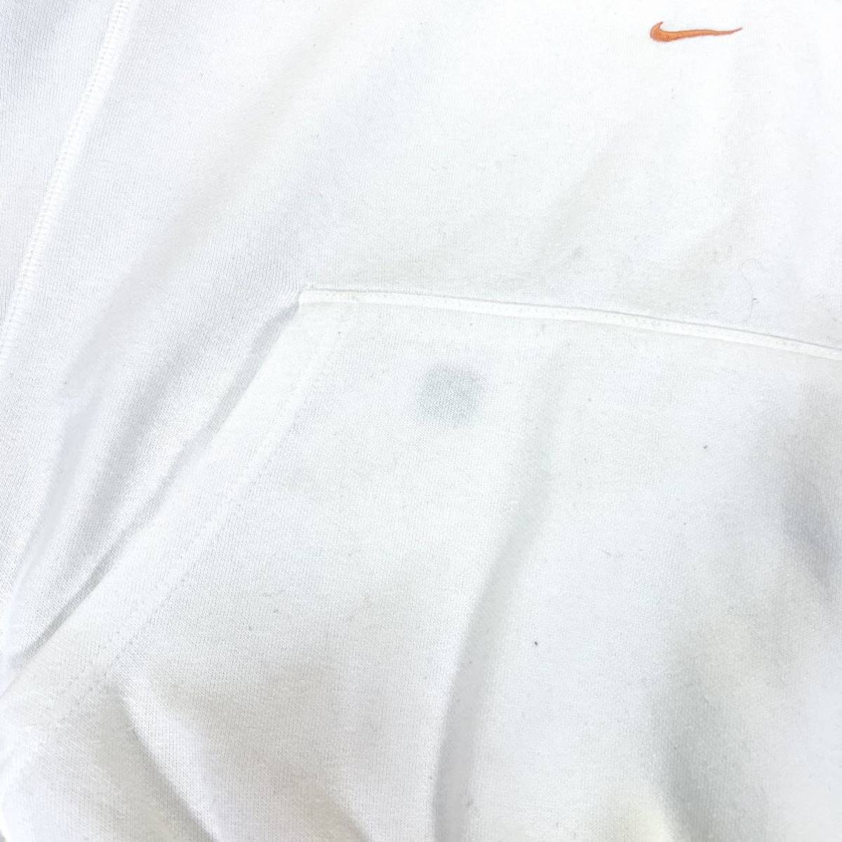 【入手困難】【メキシコ製】Nike ナイキ テキサス ビッグロゴ 刺繍スウッシュ 裏起毛 プルオーバー パーカー L表記 ホワイト 白 古着