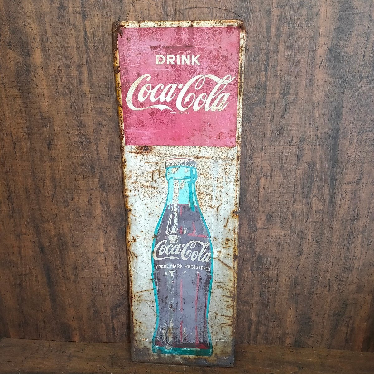 昭和レトロ コカ・コーラ 縦大型 鉄製 看板 137cm×44.5cm COCA-COLA 当時物 ビンテージ 102407/SR26/200の画像1