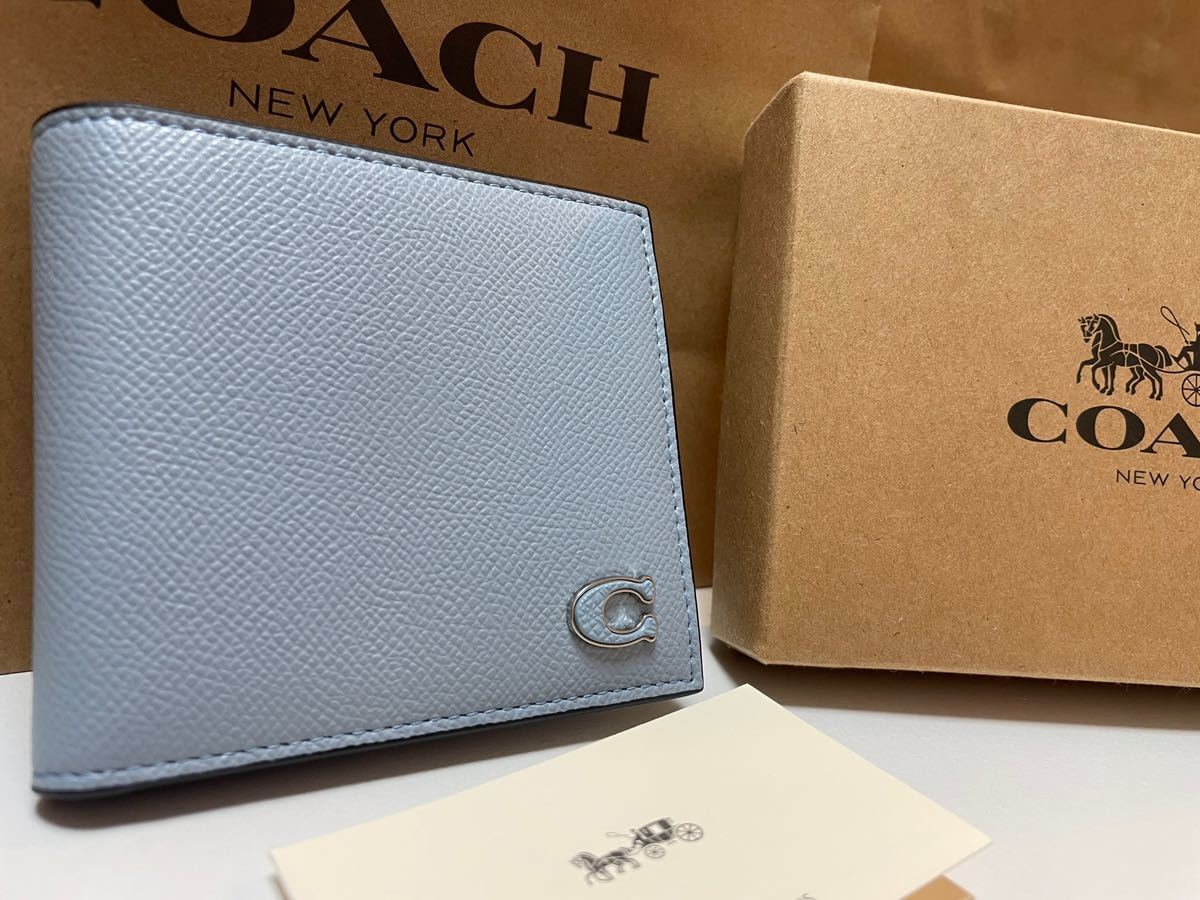 90【1円スタート】新品未使用coachコーチ二つ折り財布 ミニ財布 メンズ