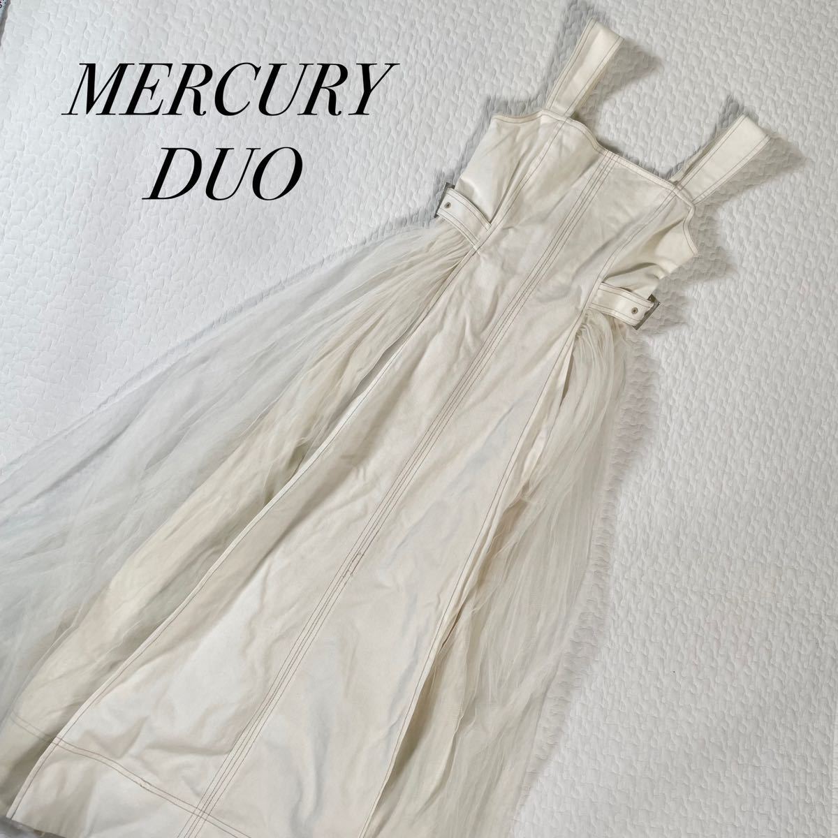 マーキュリーデュオ　MERCURYDUO ◆ デニム　レース　ワンピース　ホワイト　ノースリーブ　ロングワンピース　白　フリーサイズ　KH01712_画像1