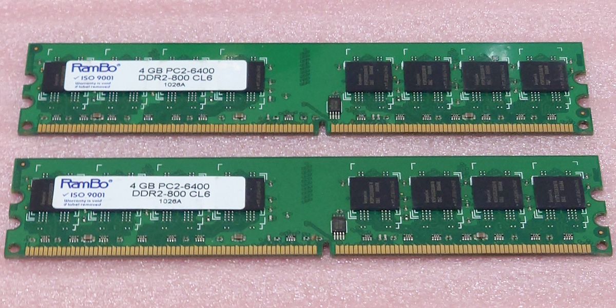 ■RamBo 512X64Y-80F 2枚セット *PC2-6400U/DDR2-800 Hynixチップ 240Pin DDR2 SDRAM 8GB(4GB x2) 動作品_画像1