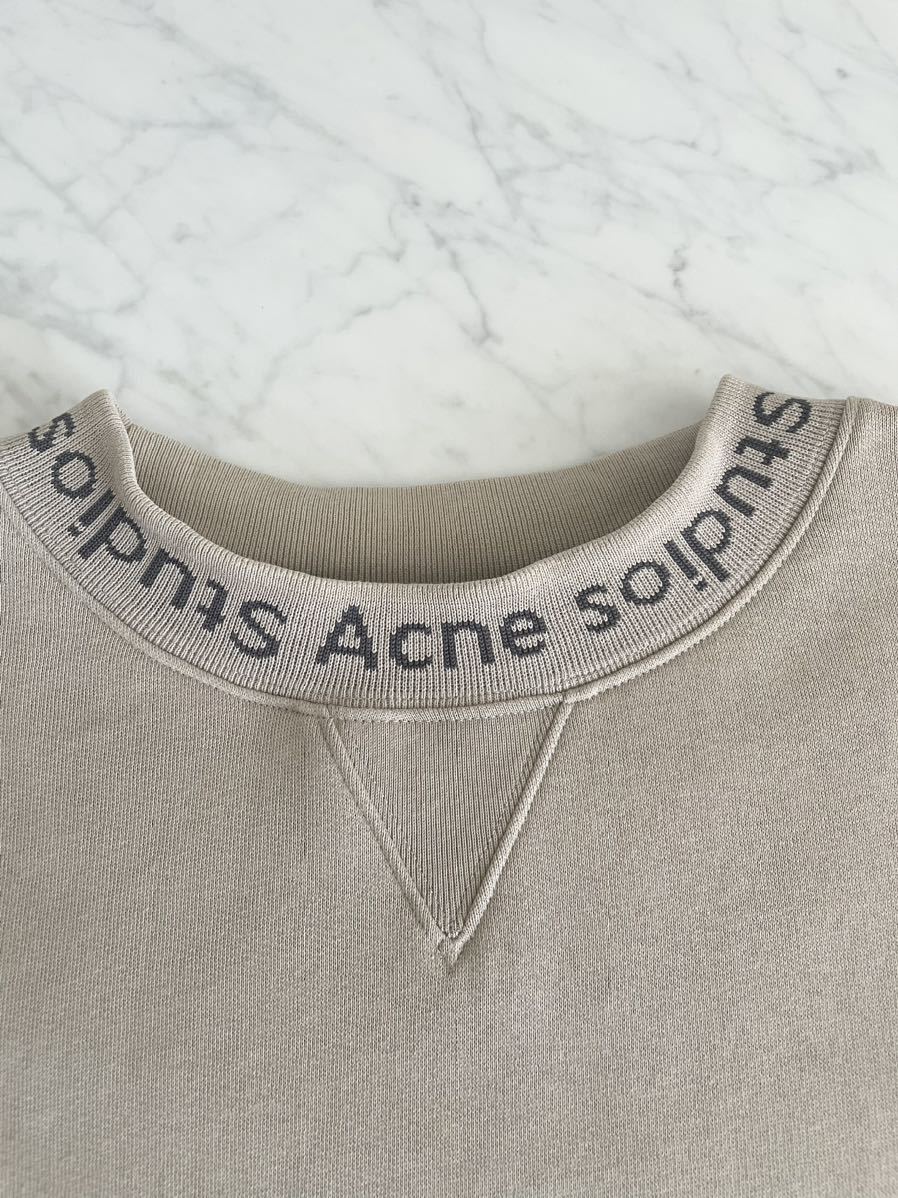 美品 正規品 XLサイズ Acne Studios アクネ スウェット コットン ロゴリブスウェット トレーナー ベージュ_画像3