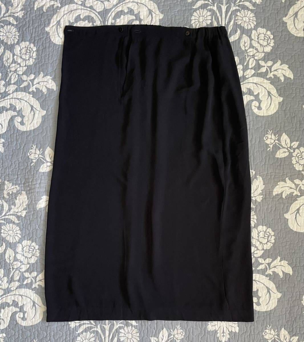  Jurgen Lehl dark blue LAP manner skirt navy blue silk 100% long waist rubber silk M