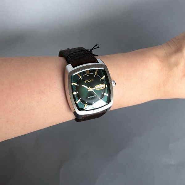 【新品即納】セイコー リクラフト オートマチック SEIKO 自動巻 メンズ腕時計 男性用 グリーン シルバー ブラウン レザーベルト 08164_画像9