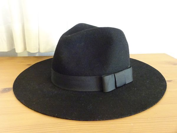 X レディース・メンズ X 中折れハット　黒色帽子　ソフト帽　リボン付　サイズ５７cm〜５９cm　キャップ　帽子　ウール_画像6