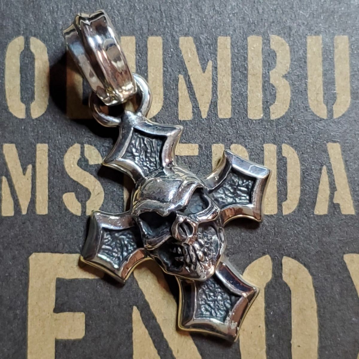 シルバーネックレス 925 ヘッド ドクロ 銀 本物 メンズ スカル ペンダント 十字架 チャーム めんず 亡霊 骨 髑髏 n0199_画像1