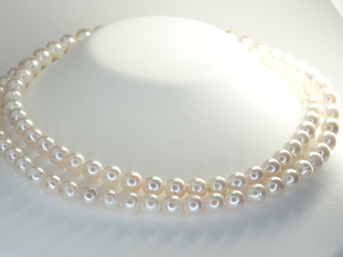 ●238 天然アコヤ本真珠ロングネックレス　8.5mm～9.0mm珠　ホワイトピンク色　シルバークラスプ　パールは専用箱に入れて配送致します