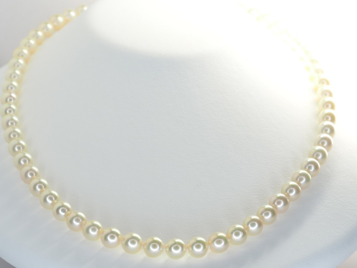 ●276 真珠祭り！天然アコヤ本真珠ネックレス　クリーム色味 7.0mm～7.5mm珠　47cm 照りB エクボB パールは専用箱に入れて配送致します