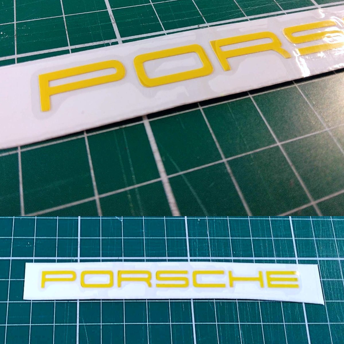 PORSCHE　デカール 8×115mm 黄 1枚★ポルシェ 転写 ステッカー フロント リア ドレスアップ 991 970 981 958 ボクスター ケイマン マカン_画像2