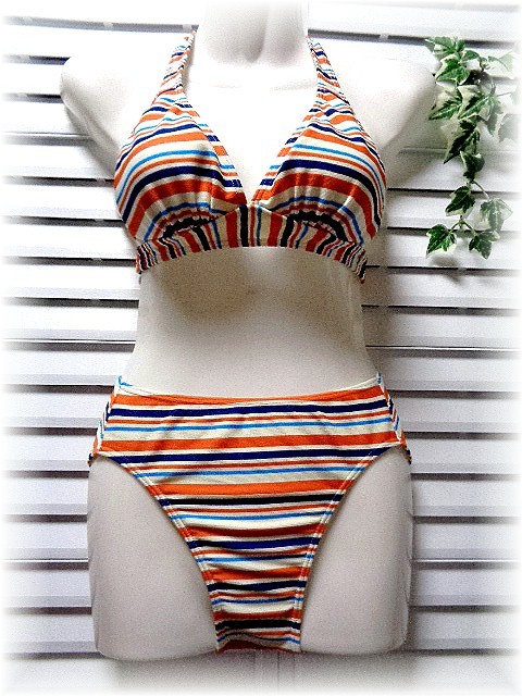 Nikki separate swimsuit 7 number /S white ground × border 