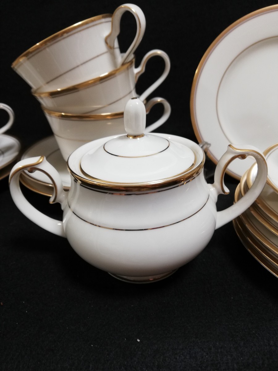 CS1032.Noritake ノリタケ Ivory china LINTON・カップ＆ソーサー６客 ケーキ皿6 シュガーポット　クリーマー　セット　昭和レトロ/100_画像8