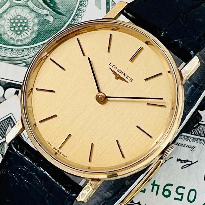 腕時計メンズ動作良好ロンジンLONGINES手巻きCal.L847.4アナログ中古アンティーク紳士ヴィンテージ男性ゴールド2針U177