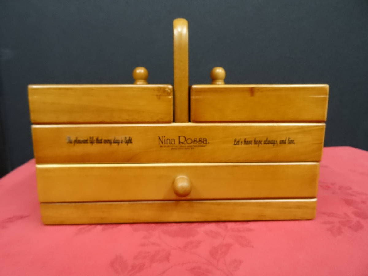 木製　ソーイングボックス　裁縫箱　小物入　サイズ約25×14高さ持ち手含まず12cm　ek-286gyy2_画像8
