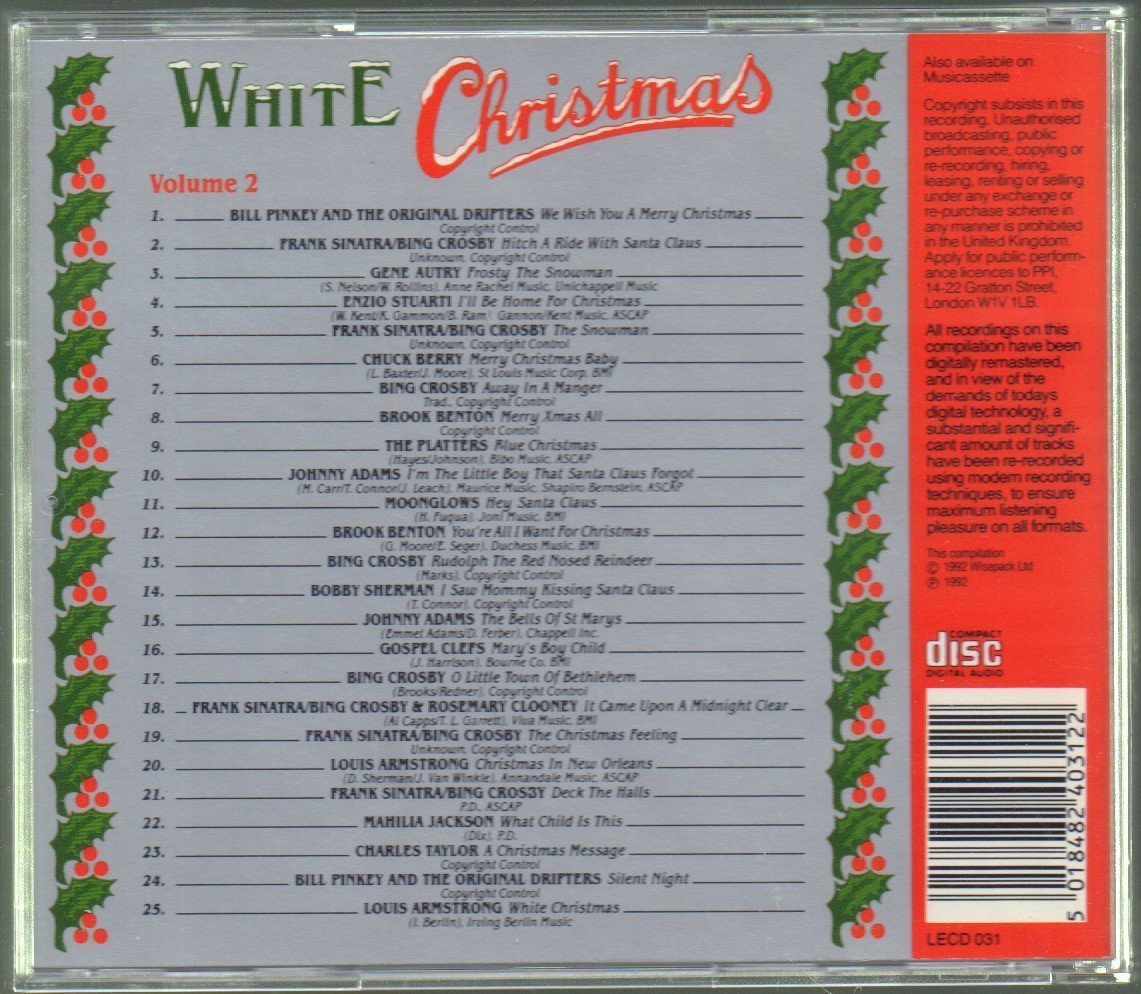 ■「ホワイト・クリスマス(WHITE CHRISTMAS VOLUME 2)」■洋楽X'masコンピ■輸入盤■Bing Crosby/Frank Sinatra■1992年発売■美品■_画像2