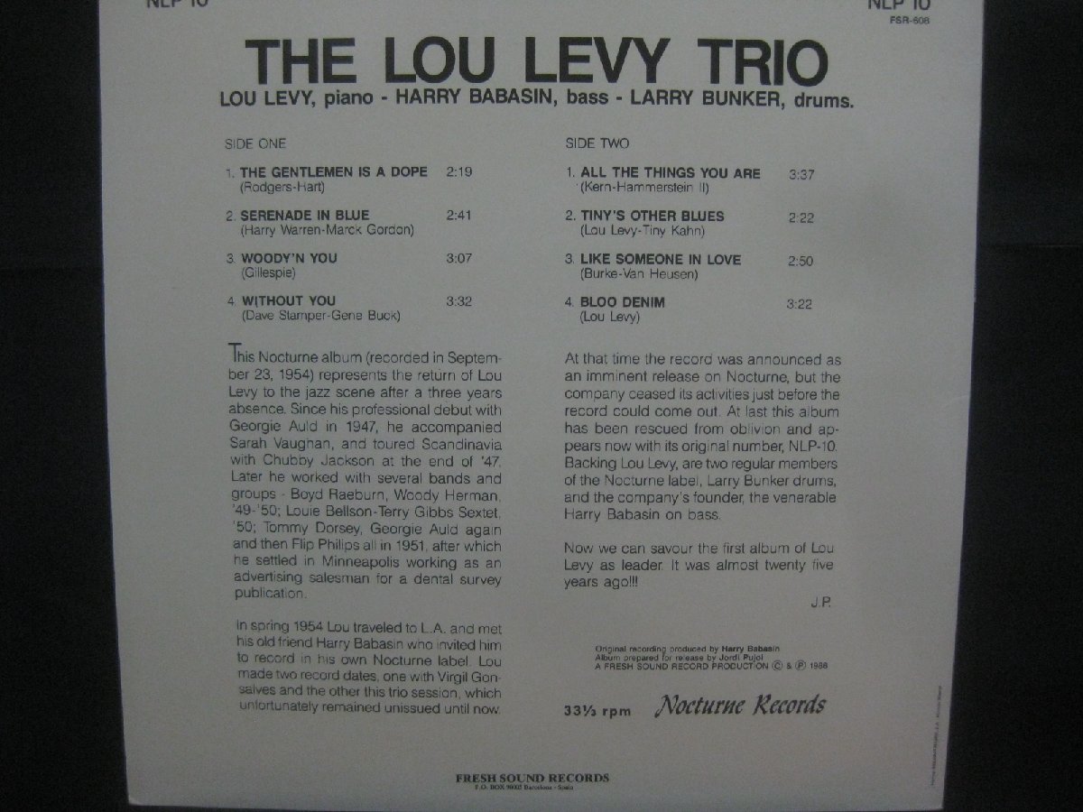 ルー・レヴィ / The Lou Levy Trio / 再発盤 ◆LP7724NO OBRP◆LP_画像2