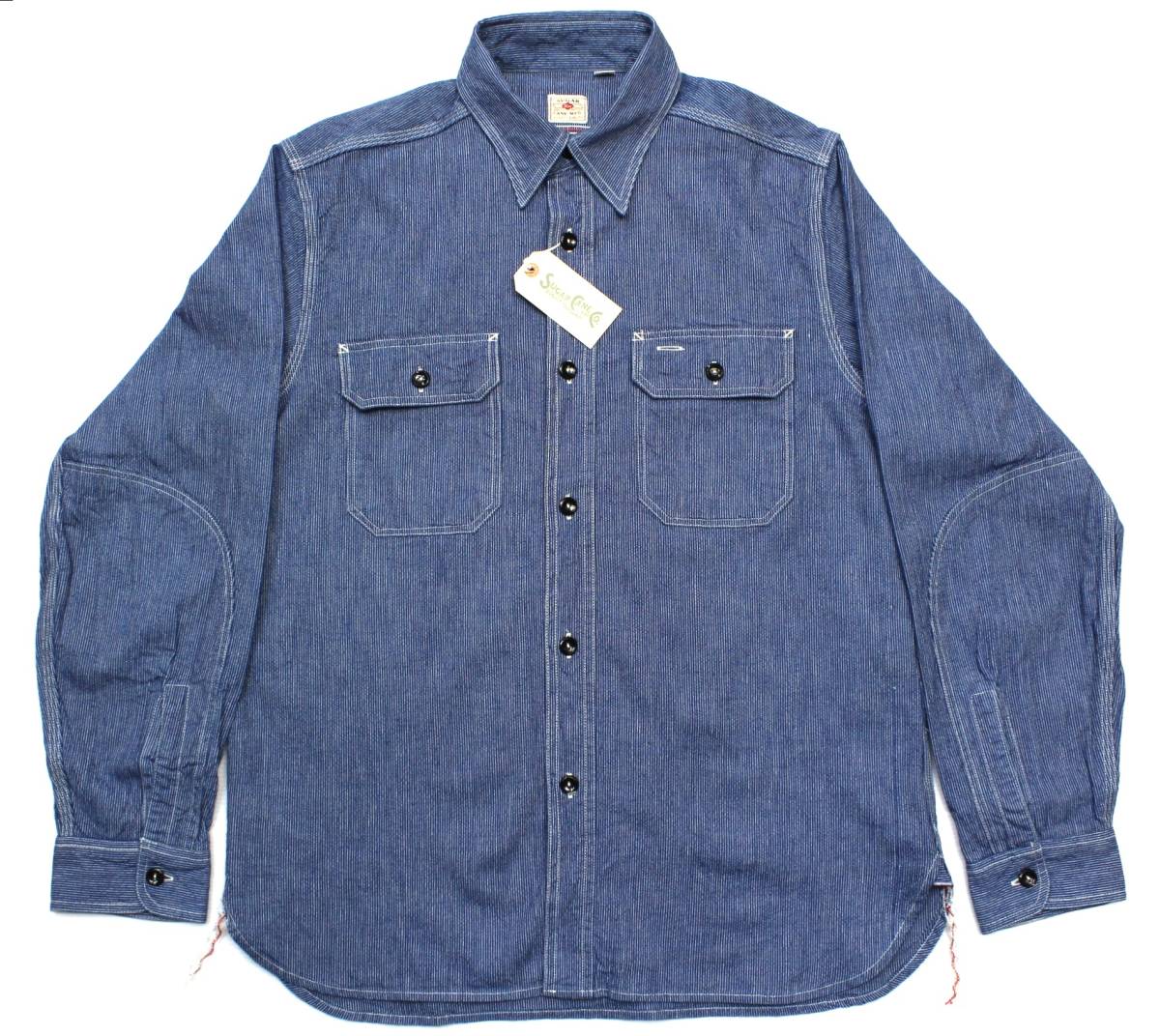 YSL71東洋M長袖 ワークシャツ ダブルエルボー 日本製 綿100%ジーンコード コードストライプ マチ付きSUGAR CANEシュガーケーン 色紺