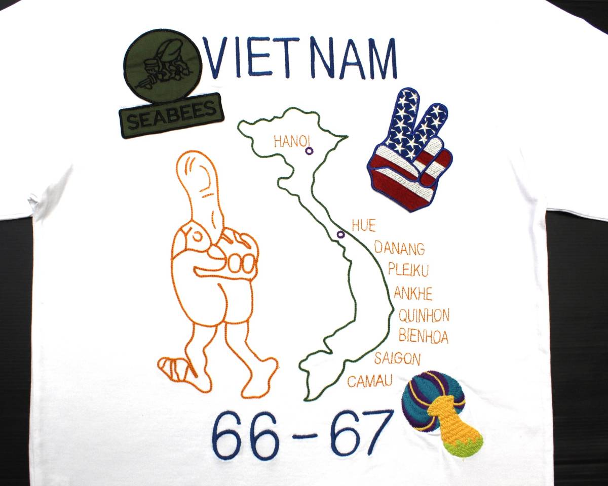 YTS76東洋L半袖 スカTベトナム 刺繍 ワッペン ピース サイン 星条旗 きのこ スカル ドクロ ベトジャン スカＴシャツ テーラー東洋の画像1