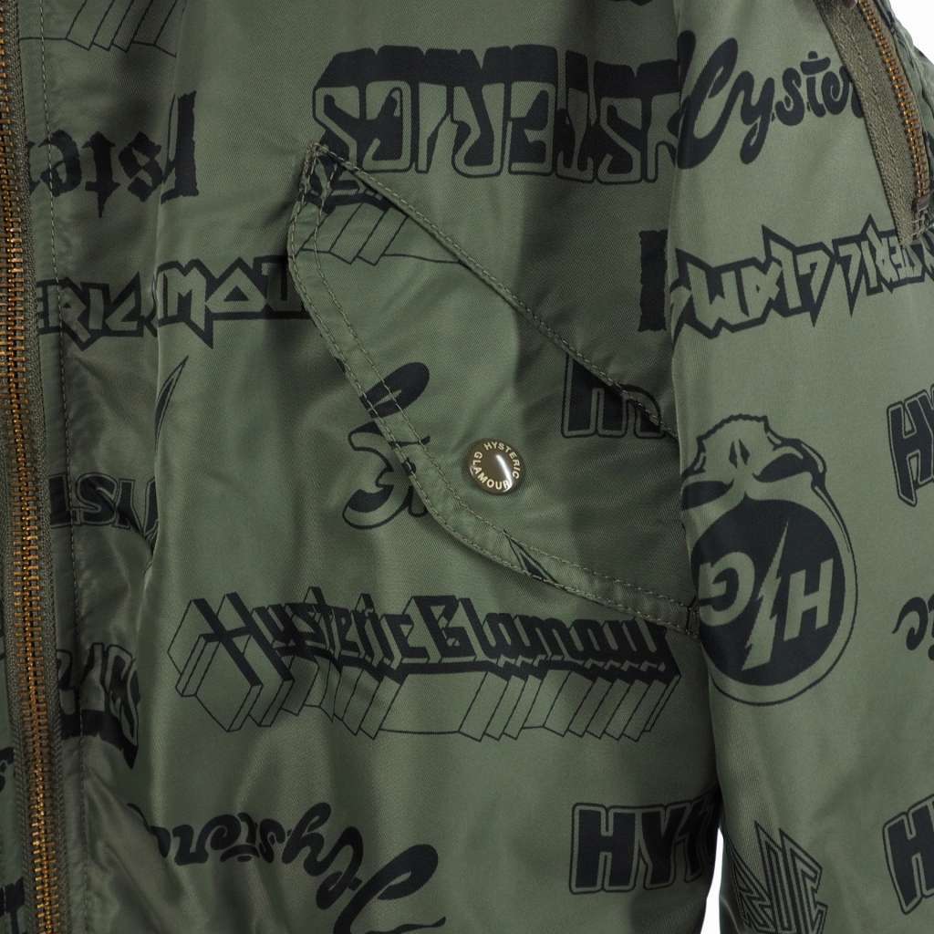 ヒステリックグラマー HYSTERIC GLAMOUR フライト ボンバージャケット プリマロフト MA-1 ロゴ 総柄 S オリーブ 02173AB04 メンズ_画像4