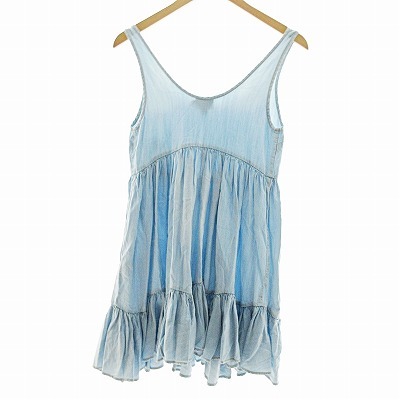  Just kavaliJUST cavalli beautiful goods One-piece no sleeve mini height frill processing Logo embroidery sax blue 38 1024 lady's 