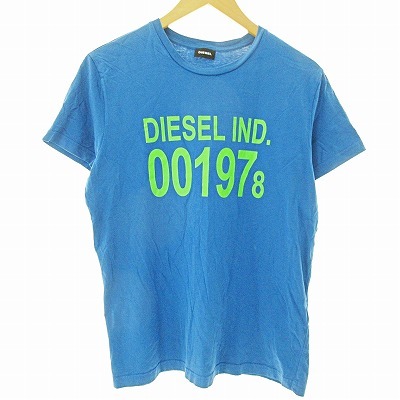 ディーゼル DIESEL Tシャツ カットソー 半袖 ロゴ プリント 青 L 国内正規品 1026 メンズ_画像1