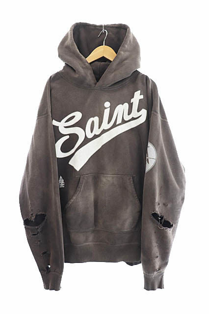 SAINT MICHAEL セントマイケル 21AW HOODIE FOCUS フーディー フォーカス ロゴ プルオーバー パーカー SM-A21-0000-037 XL 茶 ブラウン 231_画像1