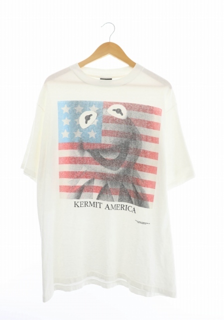 ヴィンテージ VINTAGE 90s USA製 Kermit America Changes Body カーミット アメリカ セサミストリート 星条旗 グラフィック プリント Tシャ