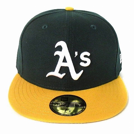 ニューエラ NEW ERA 59FIFTY 5950 MLB オークランドアスレチックス ベースボールキャップ 帽子 バイカラー 緑 黄 7 1/8 56.8cm メンズ_画像1